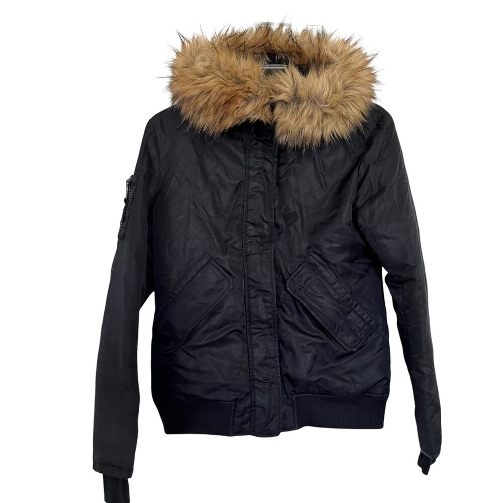 S13 SAM New York Girls Black Down Bomber Puffer Hooded Full Zip Jacket size 14